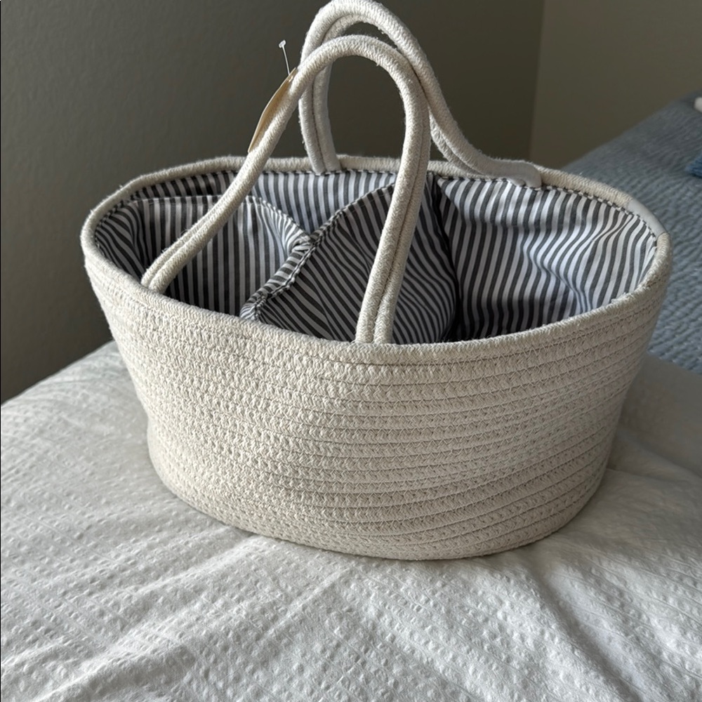 Cream Woven Tote Bag diaper station organizer